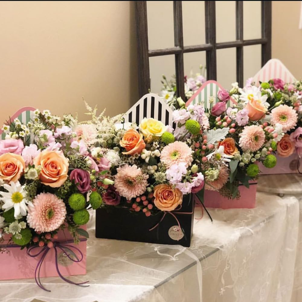 BBJ WRAPS Envelope Flower Boxes for Arrangements Striped Floral Bouquet Wrapping Paper Box Florist Supplies, 8 x 2.8 x 5.7 Inch - 5 Counts
