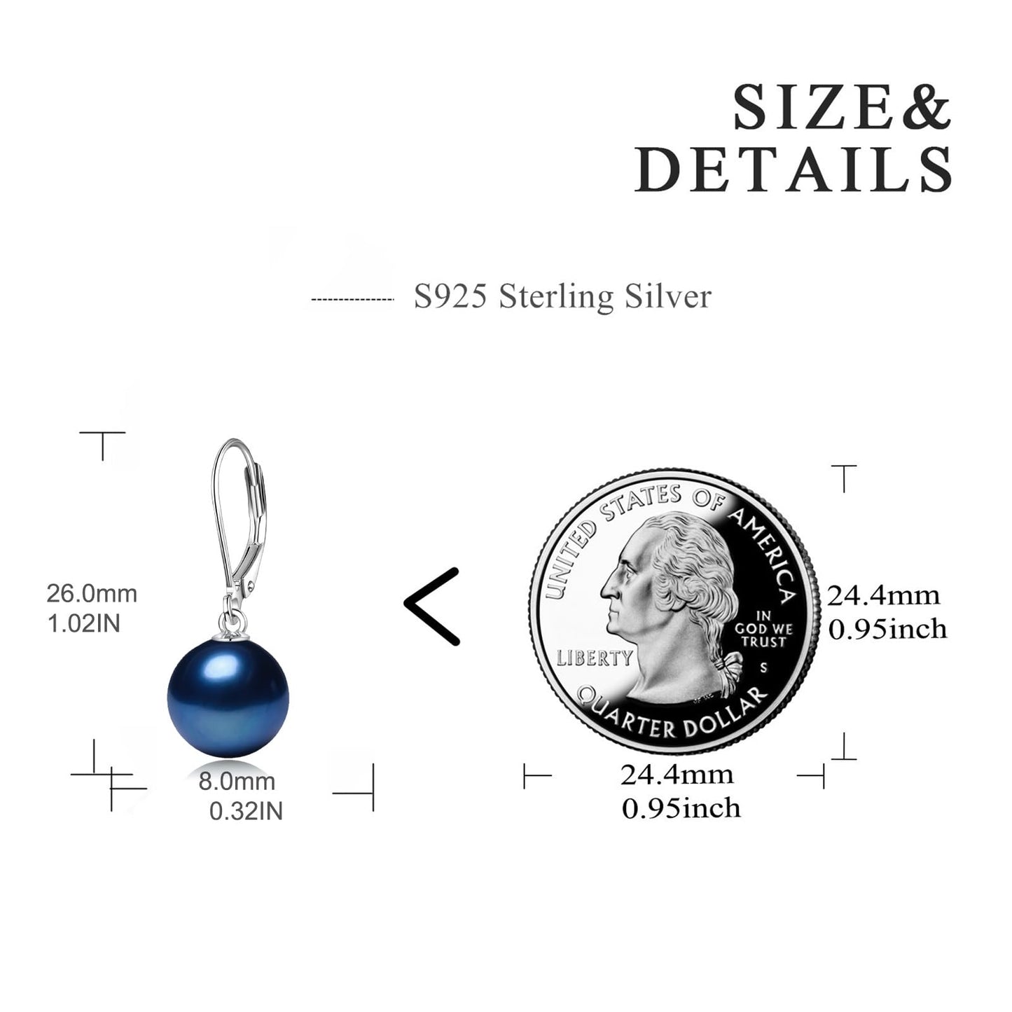 925 Sterling Silver Navy Blue Pearl Leverback Earrings Dangle Drop Jewelry Gifts for Women (Navy Blue Pearl)