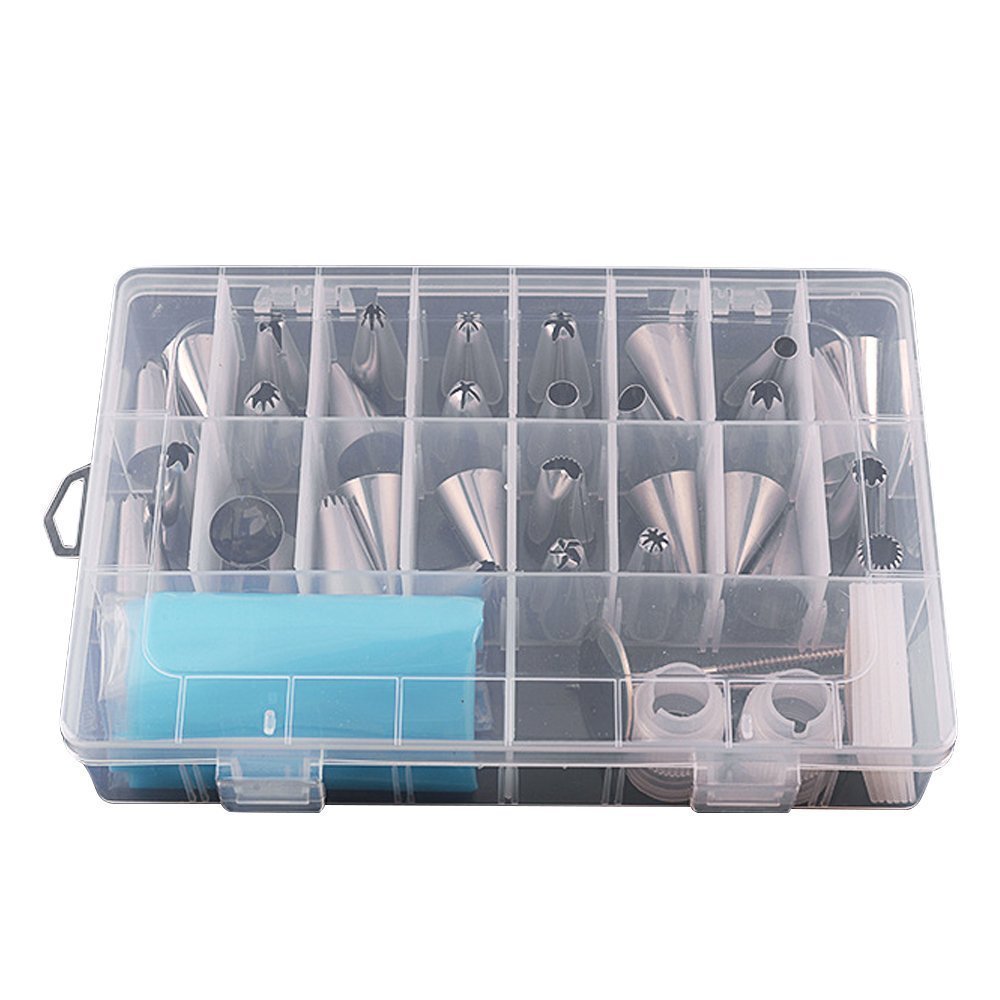 HMIEPRS 39PCS Piping Bags and Tips Set with Storage Case, Icing Tips, Large Piping Nozzles, Couplers, Silicone Pastry Bags, Flower Nails, Icing Smoother, Baking Decoration Tools for Cake Cookies