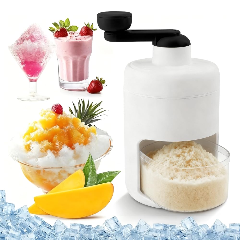 Shaved Ice Mini Snow Cone Machine, Portable Countertop Ice Shaver with No Slip Base, No Electricity Needed, Ice Cup Included, Lightweight, Stainless Steel Blade