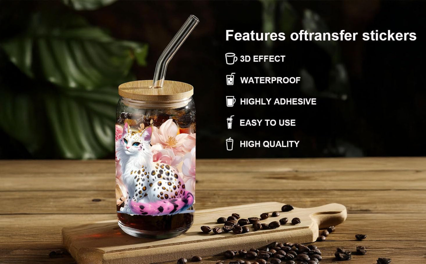 10 Sheets Dogs and Cats UV DTF Transfer Stickers, for Libbey Glass Tumbler, Waterproof Decals, Plastic Adhesive Label for Bottles and Cups Decor