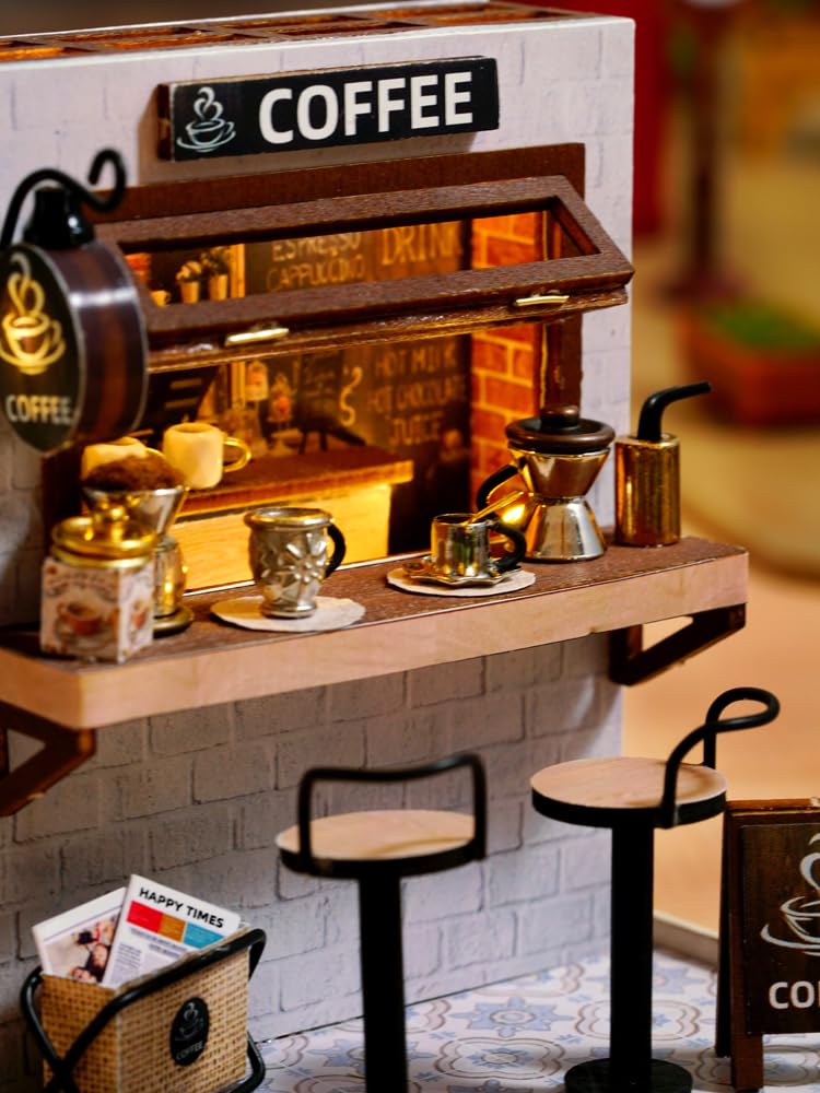 MAGQOO DIY Miniature Dollhouse Kit DIY Miniature House Kit Tiny Mini House Kits with Furniture 1:32 Scale 3D Puzzles(Coffee Time)
