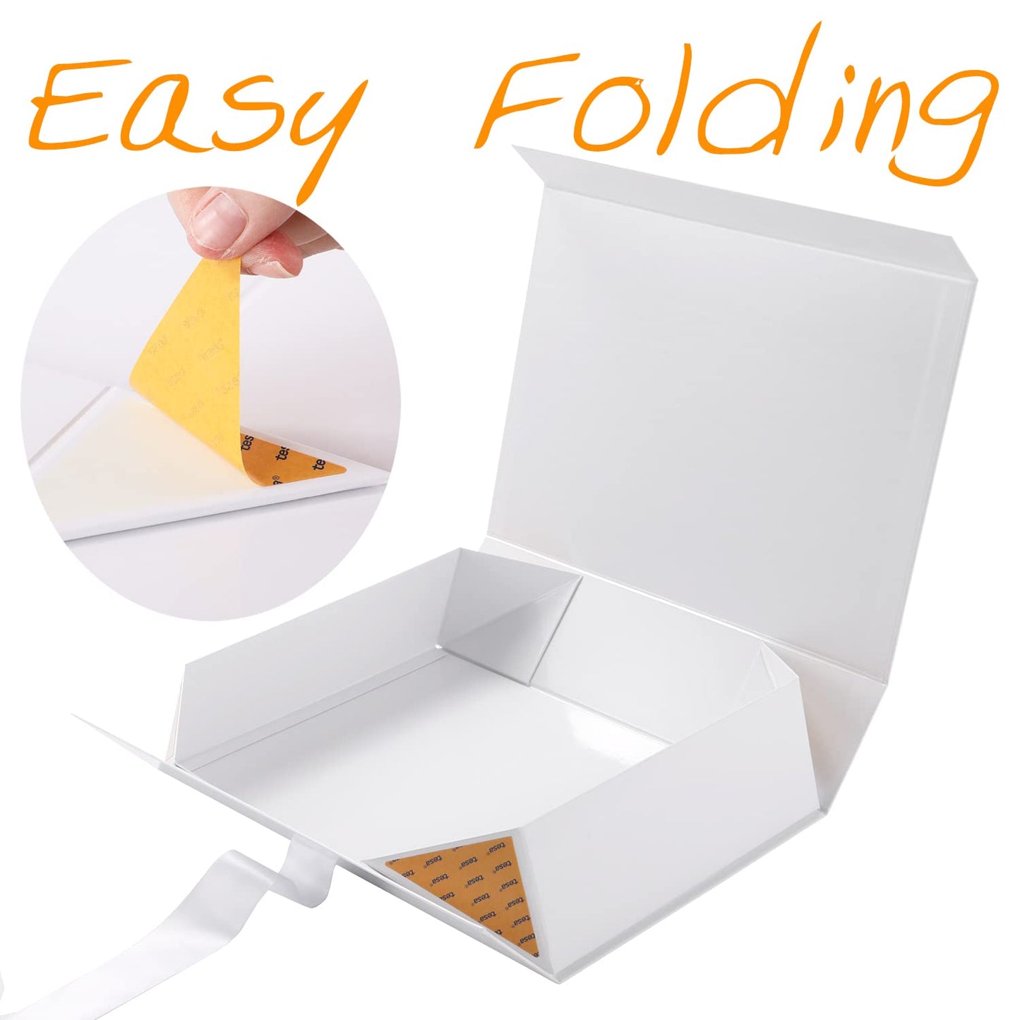 GREEN BEAN Large Gift Box with Lid for Presents 13x9.7x3.4 Inches, White Magnetic Gift Box with Ribbon, Bridesmaid Proposal Box, Luxury Gifts Box (Glossy White)