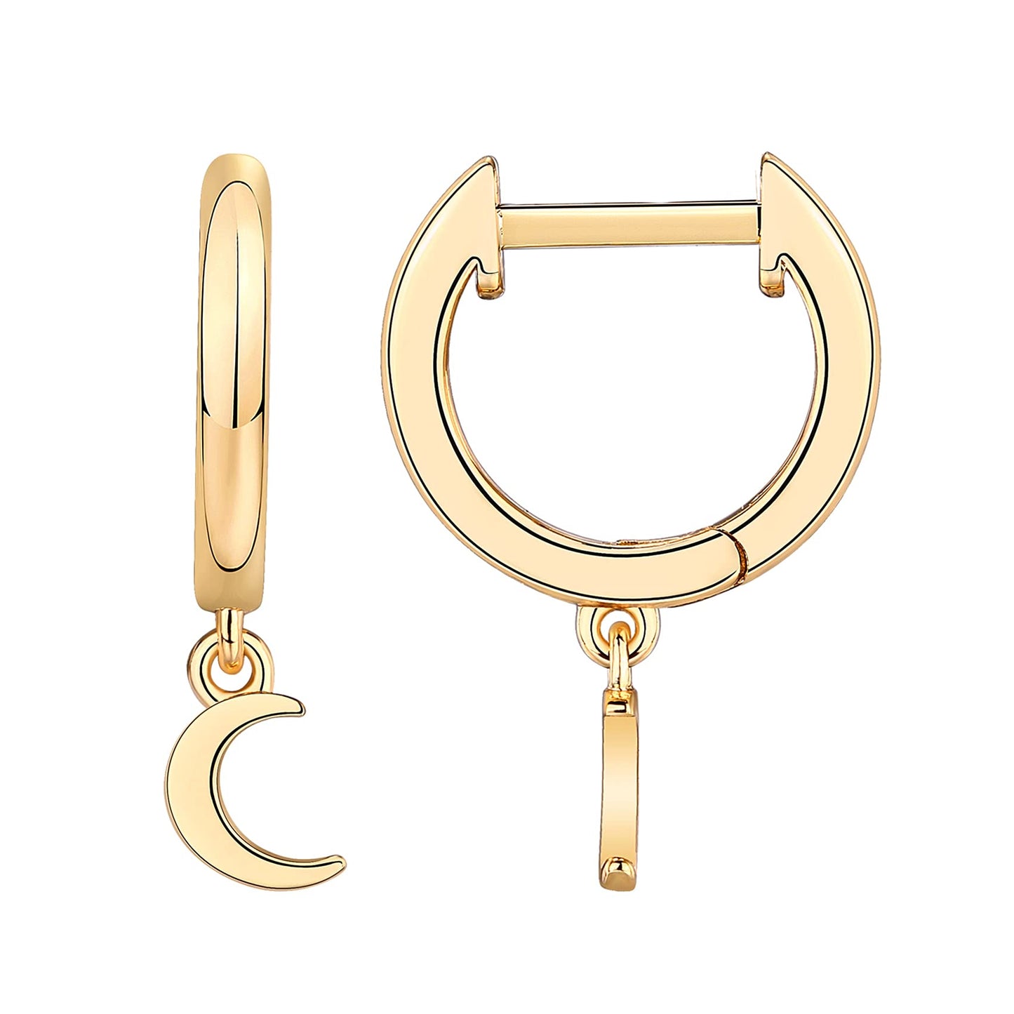PAVOI 14K Yellow Gold Plated 925 Sterling Silver Post Celestial Dangle Huggie Hoop Earrings For Women - Trendy Moon Hoop Earrings - Small Hinged Huggies