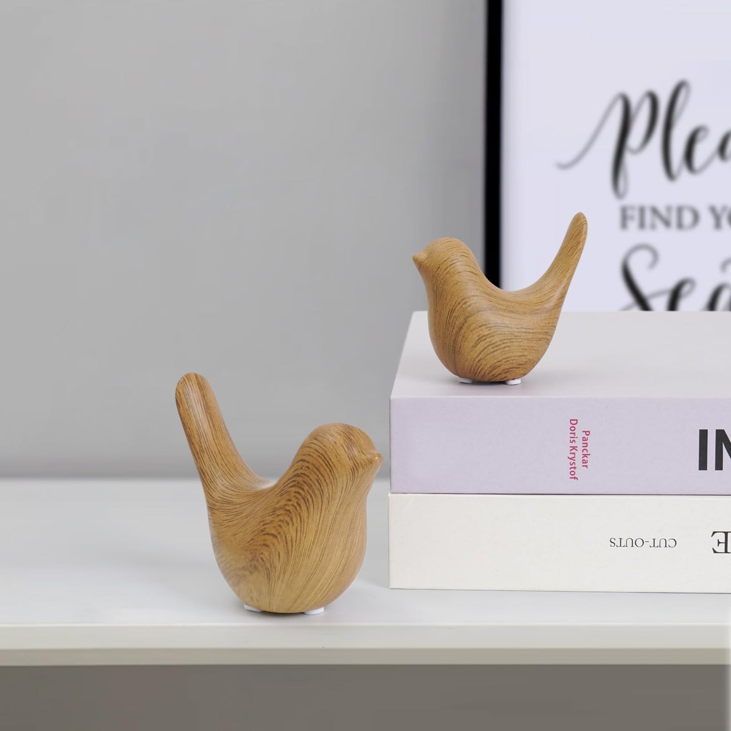 Notakia Wood Look Ceramic Birds Statues Home Decor Modern Style Decorative Ornaments for Living Room, Bedroom, Office Desktop, Pottery barn Decor