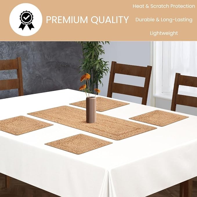 Natural Jute Braided Table Runner 36 inches Long - 13x36 Farmhouse Jute Burlap Braided Table Runners - 100% Jute Handcrafted Rustic Vintage Dining Table Runner Natural