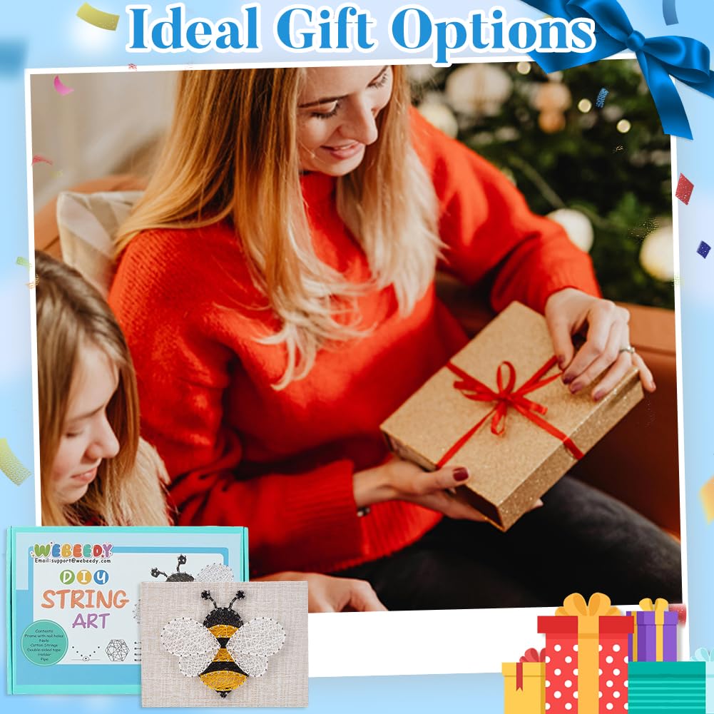 WEBEEDY 3D String Art Kit for Adults Beginners, DIY Bee String Craft Kit, Include All Necessary Accessories and Frame, Christmas Mother's Day Home Wall Decorations Unique Women Gift
