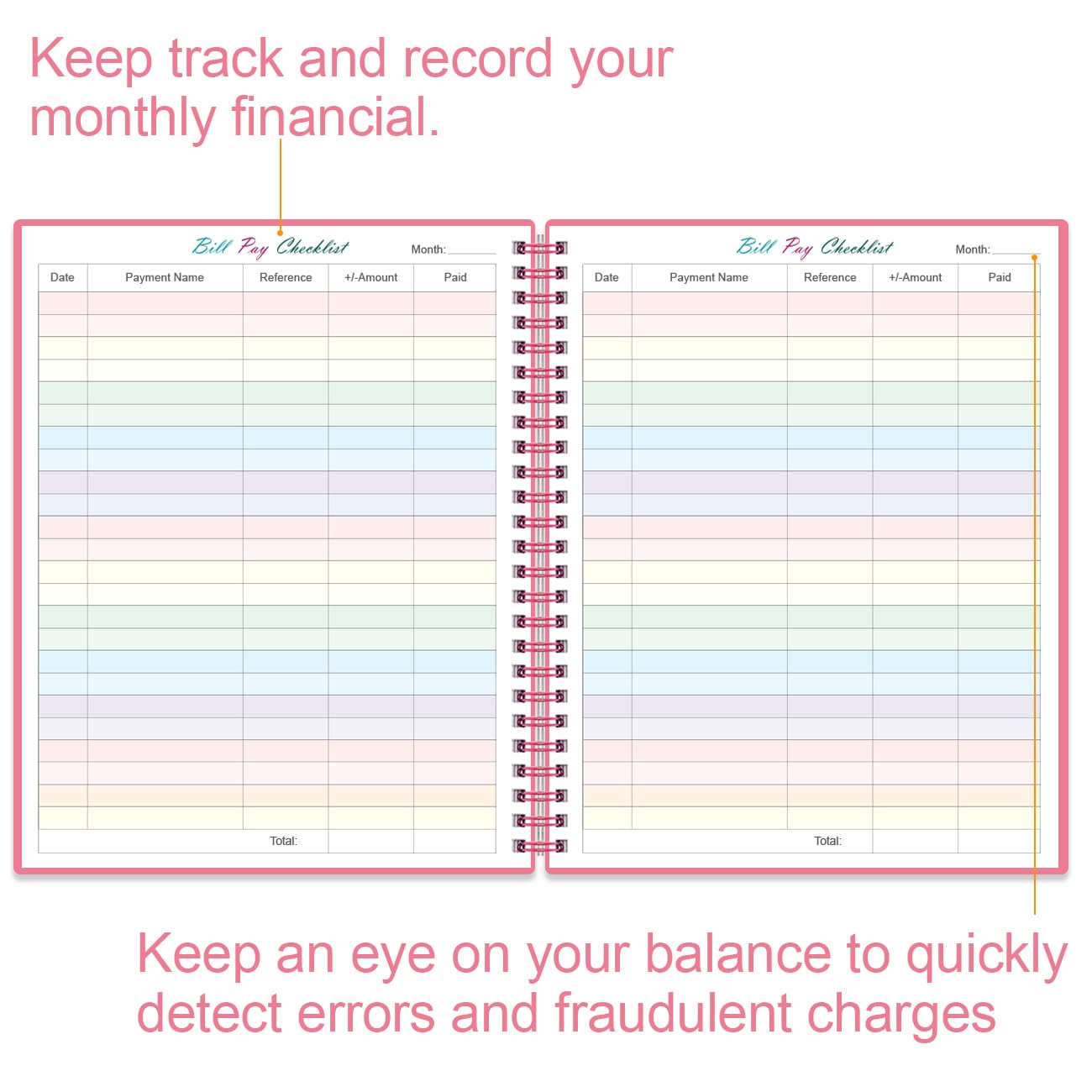 Bill Tracker Notebook - Monthly Bill Organizer & Planner for Personal Budgeting Financial, Monthly Bill Payment Checklist, 8.5" x 11", Pink