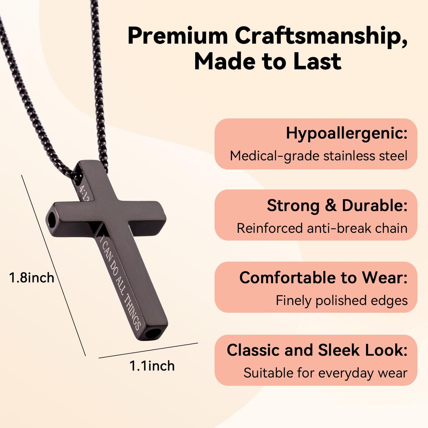FUNPAR Cross Breathing Necklace, Breathlink Quit Smoking Aid, Inspirational Bible Verse Anti-Anxiety Mindfulness Necklace, Premium Stainless Steel Breathwork Tool, Anxiety Relief Items Gift(BL 4:13)