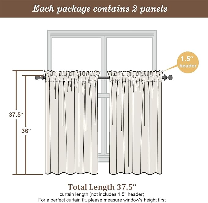 Chyhomenyc Sheer Curtains 36 inch Length 2 Panels Set, Light Filtering Voile Rod Pocket Short Window Curtians for Bathroom Living Room Farmhouse Small Windows, Each 42Wx36L in, 2PCS, Lemon