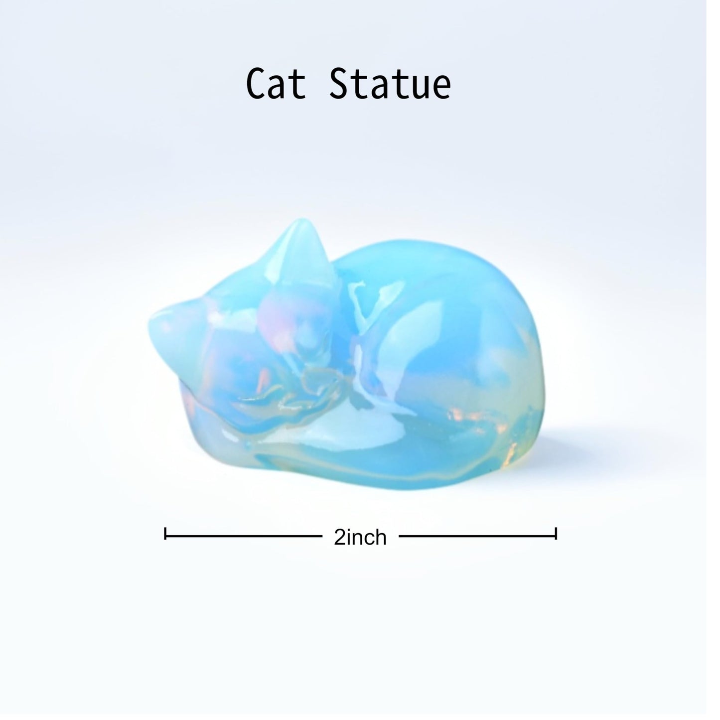 RUIJINGYUAN Opal Cat Statue - 2 Inch Hand Carved Healing Crystal Figurine, Sleeping Cat Stone Sculpture for Desk Decor, Office Home Gift for Cat Lovers