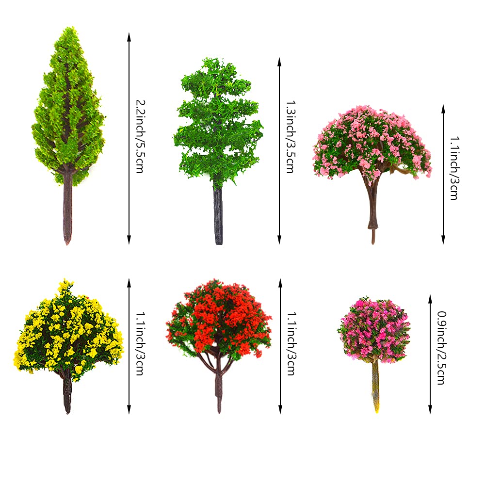 70pcs Mini Mixed Miniature Fake Trees Model Train Scenery Artificial Wargame Trees Model Railroad Scenery Diorama Supplies for DIY Landscape