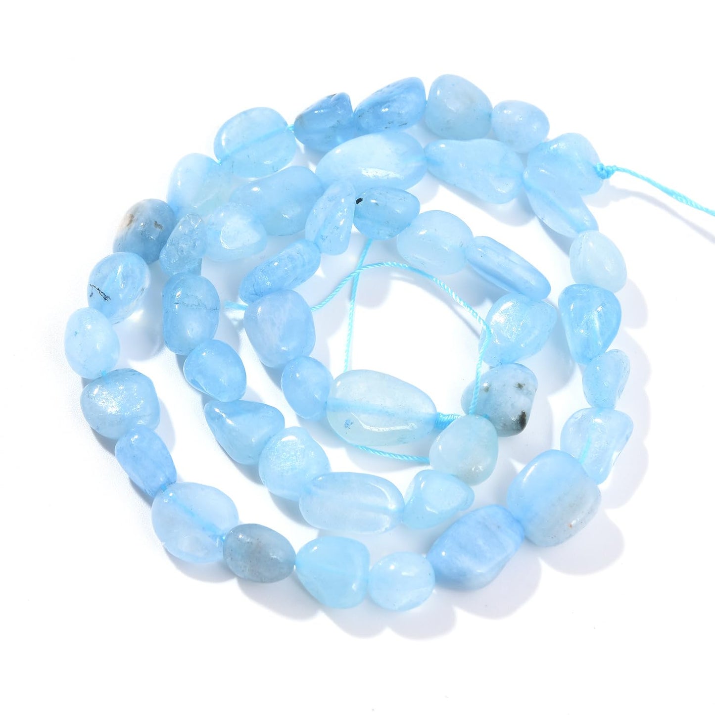 PLTbeads Aquamarine Pebble Nugget Oval Free Tumbled Stone 6-8mm Natural Gemstone Loose Beads Approx 15.5 inch for DIY Jewelry Making