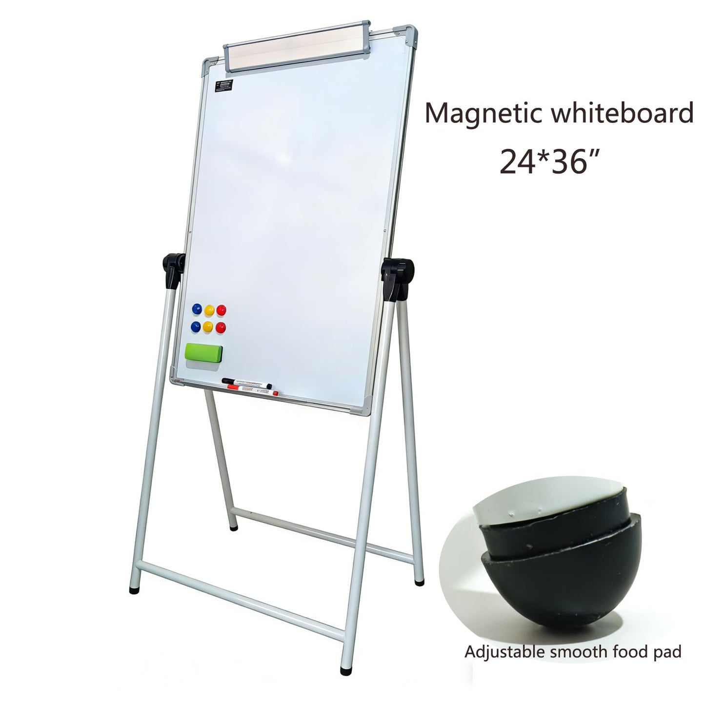 Upgraded A-Frame Whiteboard, 24 * 36‘’，360° Double-Sided Magnetic Dry Erase Board, Height Adjustable Standing Easel with Smooth Non-Slip Base for Home, Office, Classroom, Drawing