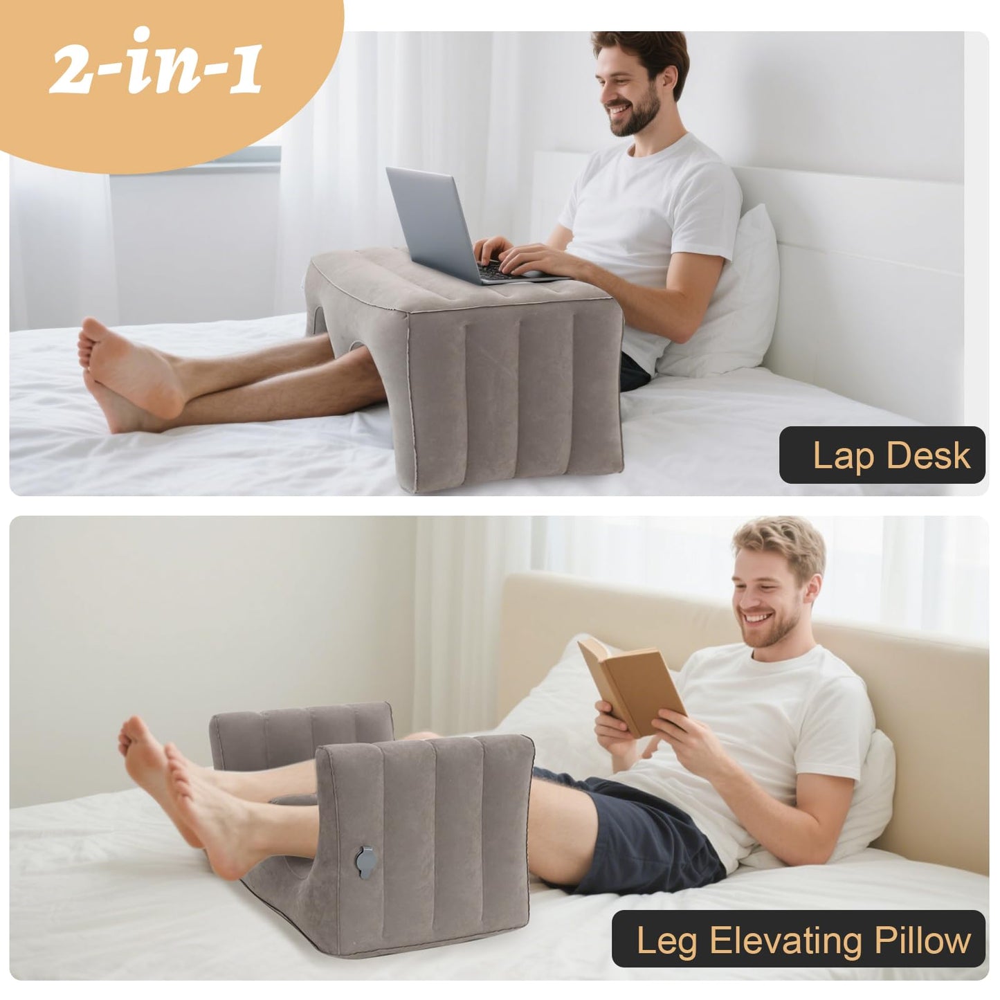 Bloomoja Inflatable Reading Pillow, Laptop Lap Desk with Inflatable Bag, Adjustable Gaming Pillows for Bed, Couch, Floor, Portable Leg Elevation Pillow for Comfortable Reading, Working, Crocheting