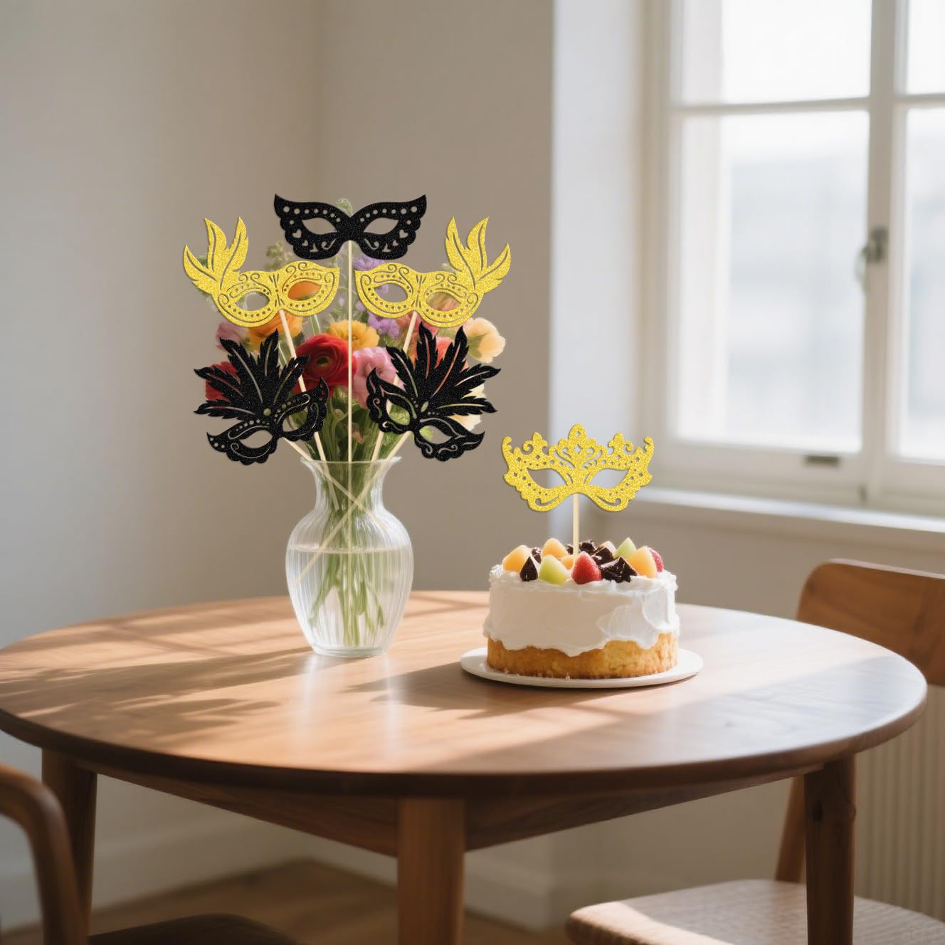 12 Pcs Masquerade Mask Centerpiece Sticks - Masquerade Mask Party Decorations - Venetian Mask Party Decorations