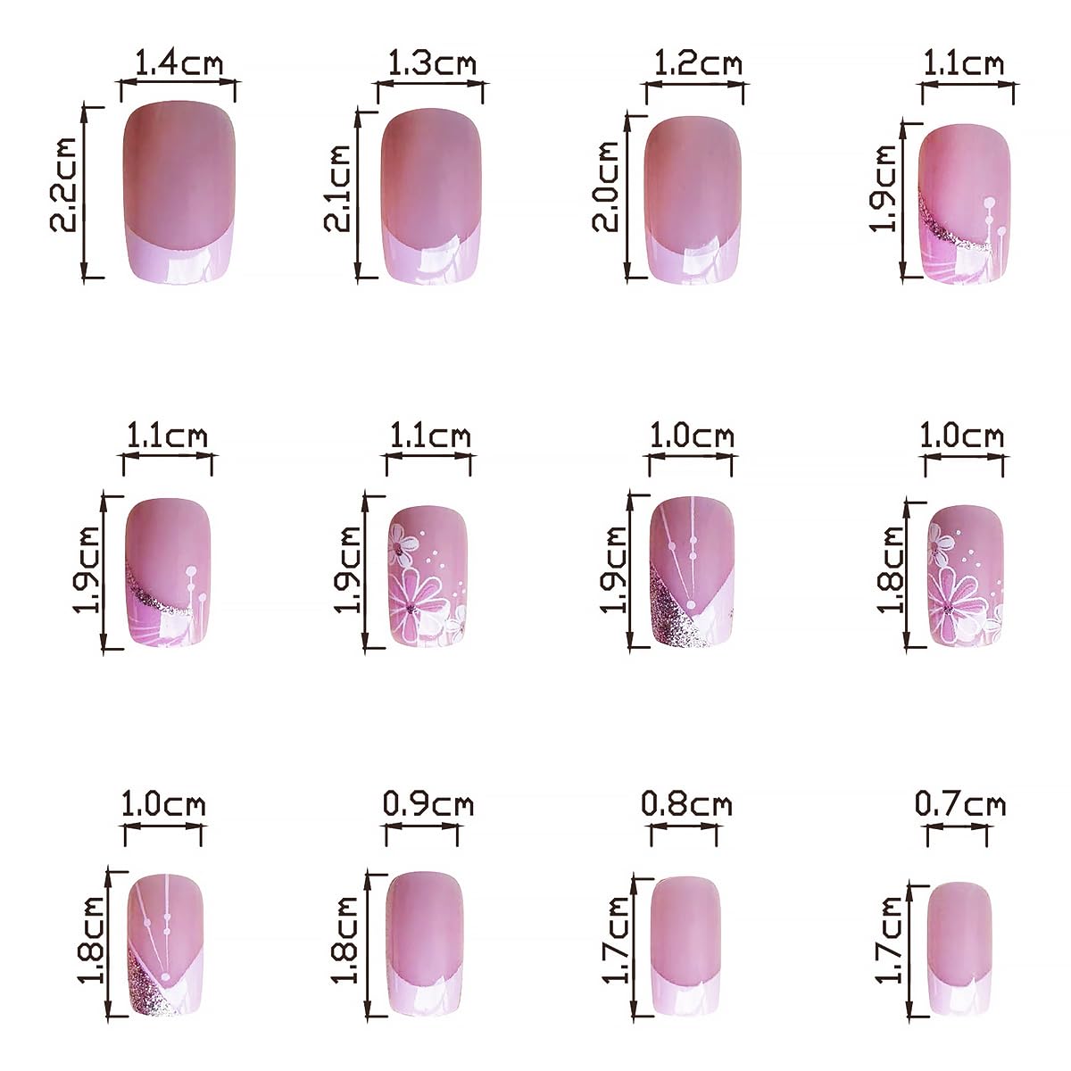 24Pcs Pink French Tip Press on Nails Short Square Fake Nails Spring Cherry Blossoms with Line Design Nude Pink False Nails Stick on Nails Full Cover Artificial Glue on Nails for Women DIY Manicure