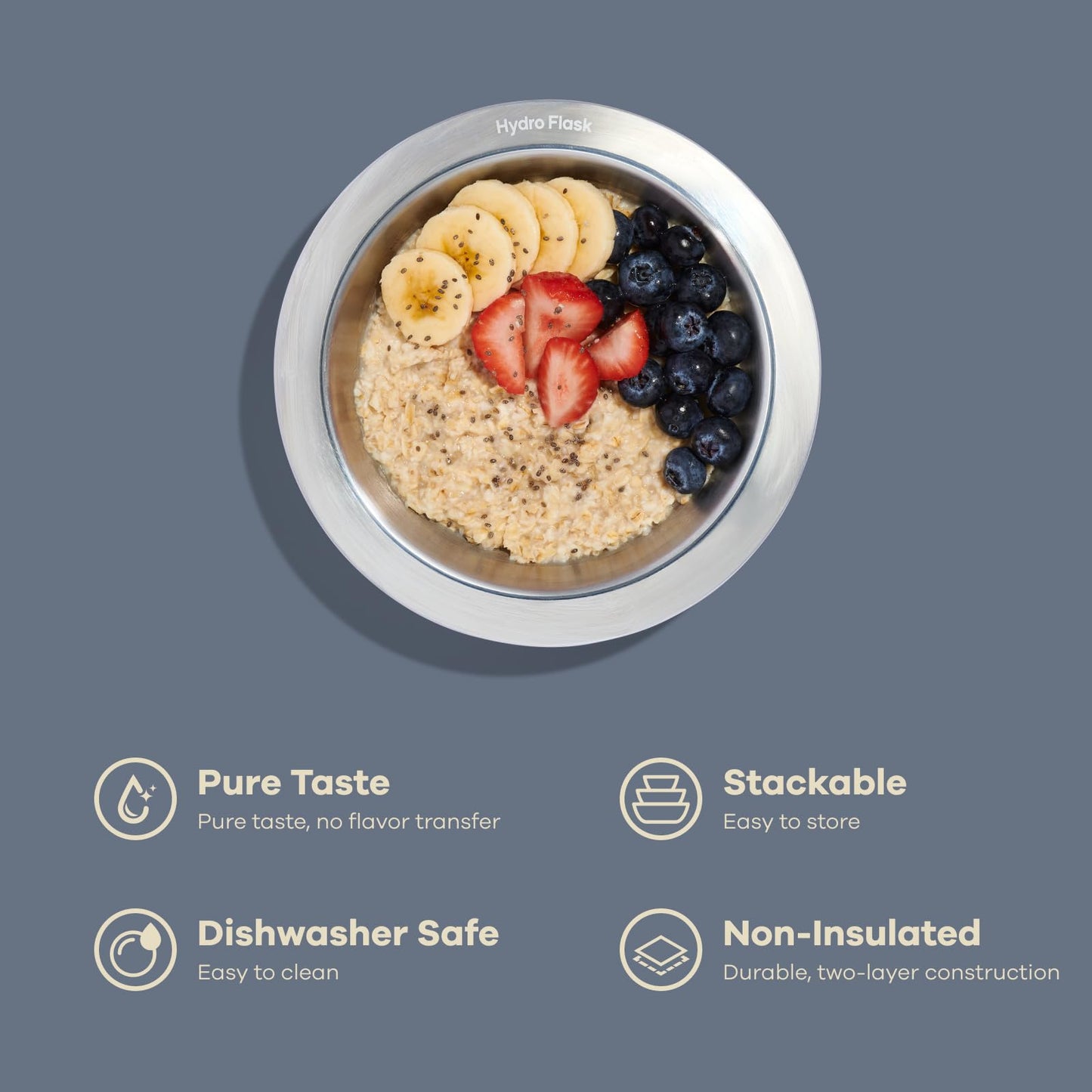 Hydro Flask Stainless Steel Kids Bowl- Dishwasher Safe, Stackable, Dinner Bowl in Koala Gray