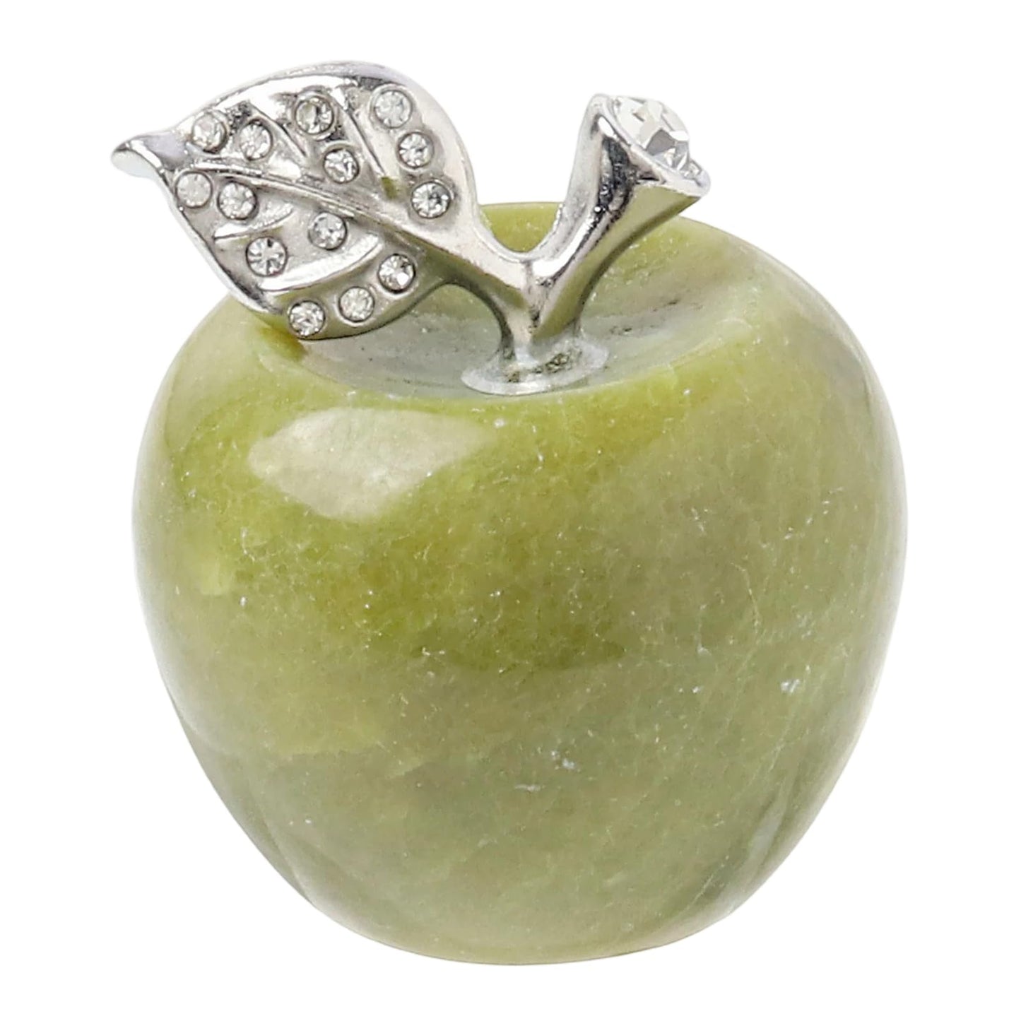 Casaper Green Jade Apple Figurine Pocket Stone Fruit Sculpture Healing Crystal Statue Home Decoration 1.3" Tall