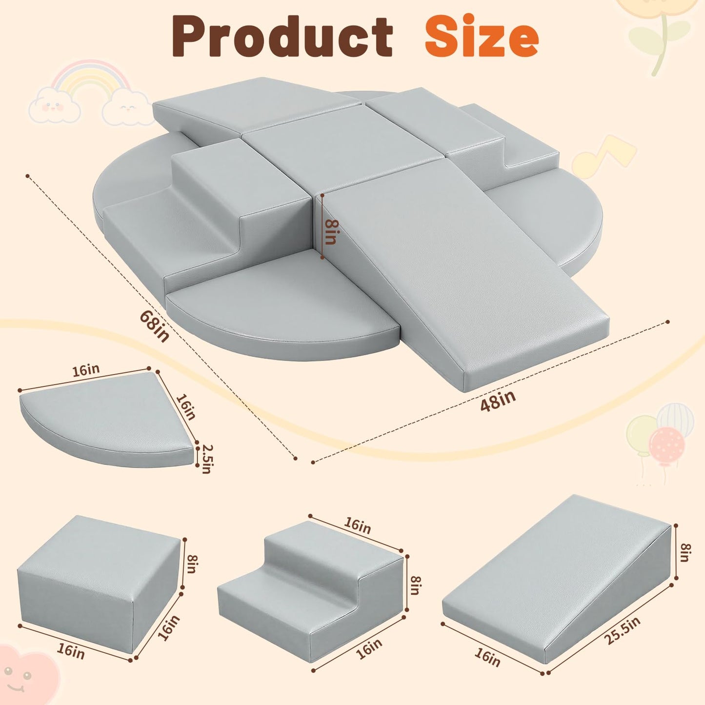 TODIBY 9-Piece Climbing Toys for Toddlers: Soft PU Leather Foam Blocks - Baby Climb and Crawl Activity Blocks - Kids Play Gym Equipment Indoor for Development(Grey)