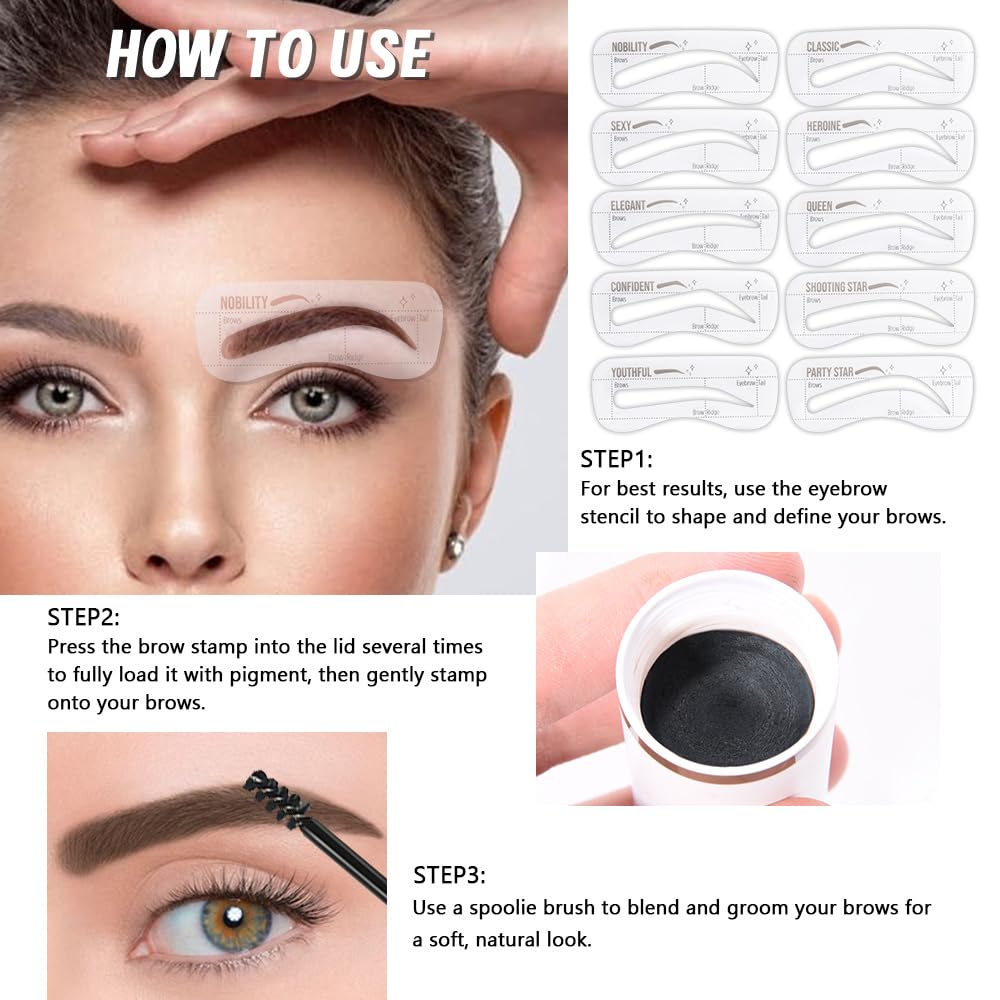 Eyebrow Stamp Stencil Set, Eyebrow Stencils Shaping Kit, Long-Lasting Eyebrow Shaper for Women Girl, Cruelty-Free plantillas para la cejas (Dark Brown)