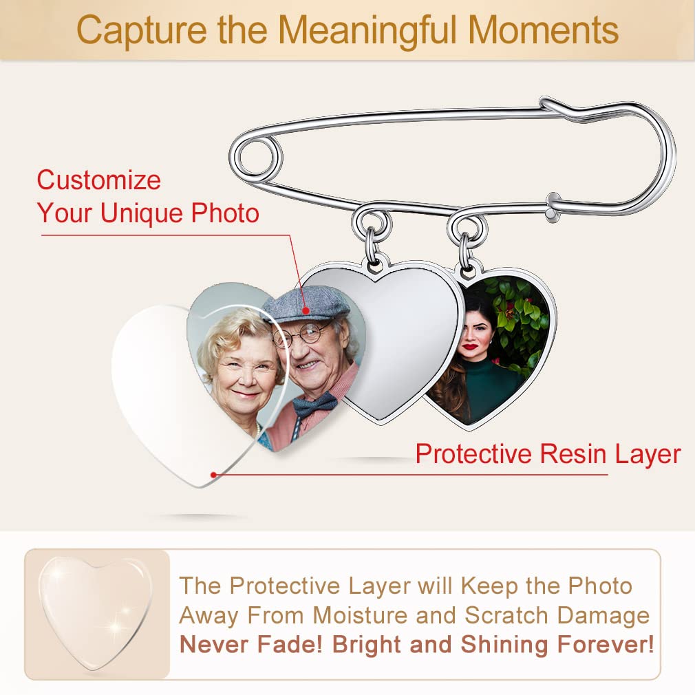 Custom4U Photo Charm for Wedding Bouquet Heart Memory Charms Funeral Boutonniere with Pictures Customized Wedding Gifts