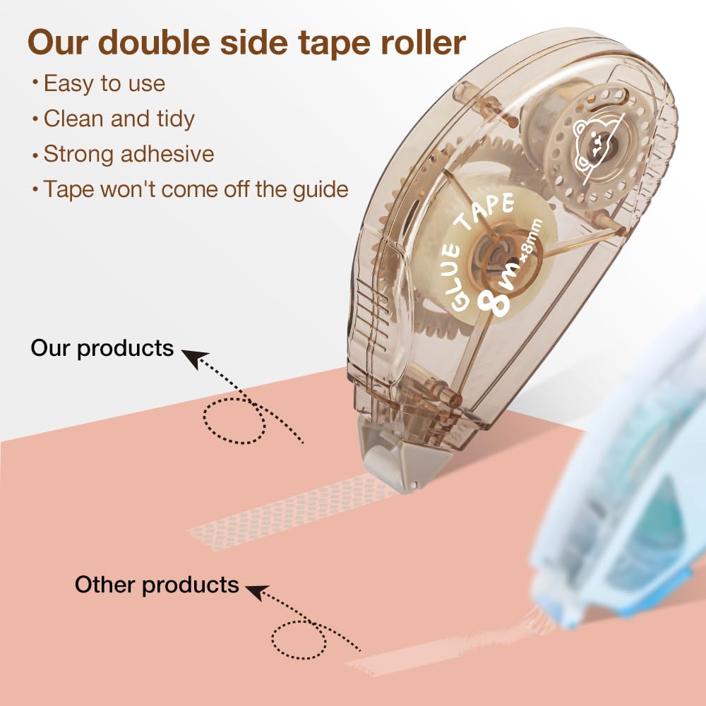 Double Sided Tape Roller - 8 Pack Adhesive Scrapbook Glue Tape Runner Roller for Scrapbooking,Wrapping, School Kids Paper Handicraft,Crafts Gift Wrap and Arts Projects (8mm x 210ft)
