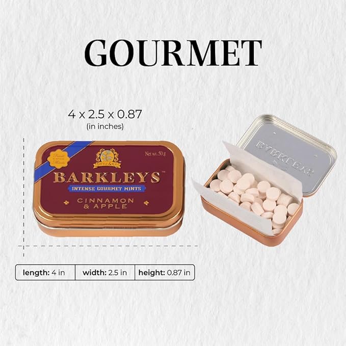 Barkleys Gourmet Cinnamon & Apple Breath Mints - For Party, After Dinner, Wedding, Every Day Use-Vegan Cinnamon Mints In Reusable Travel Tins, 1 Pack - 50 Count Each