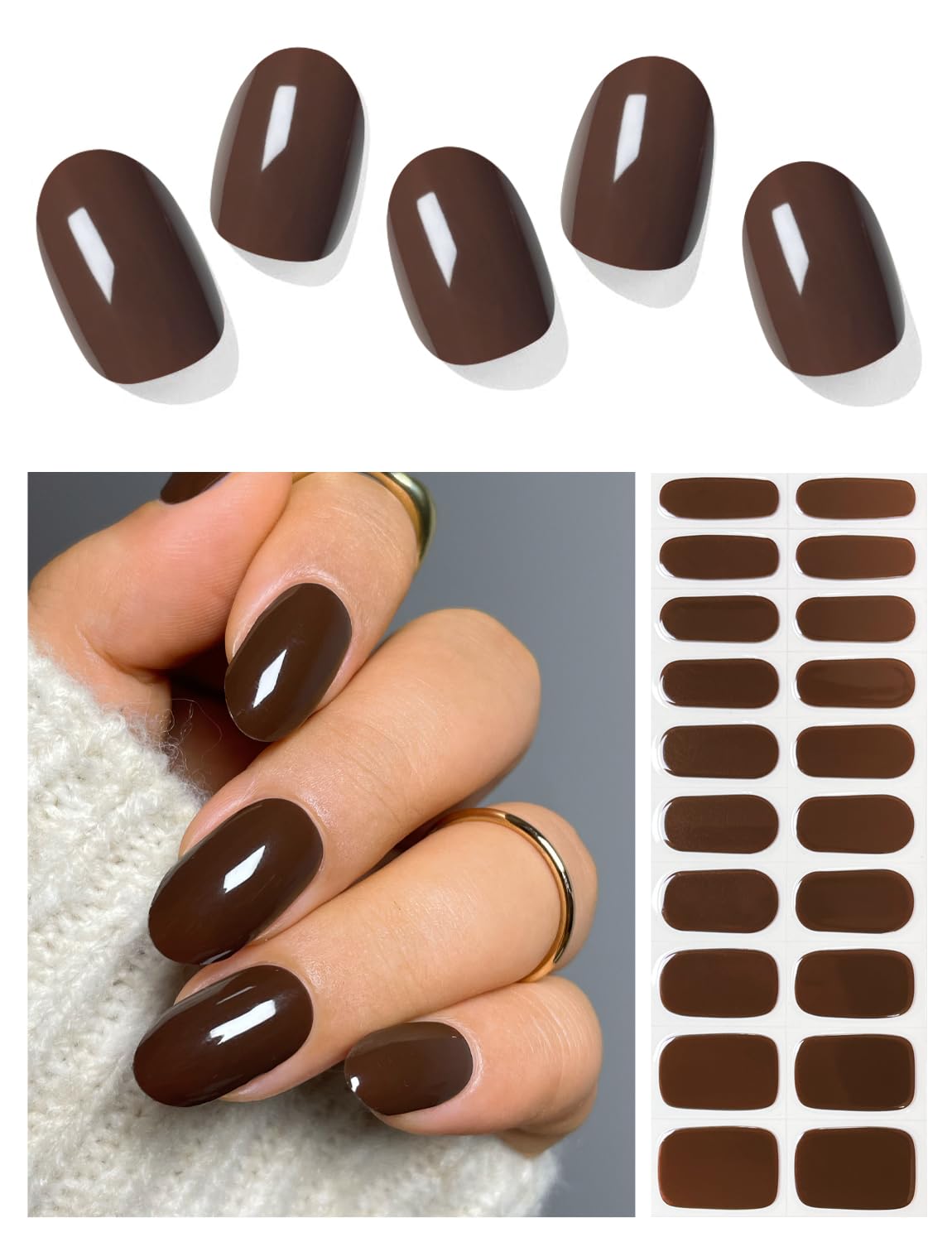 AutyaMee Semi Cured Gel Nail Strips (Chestnut), Dark Brown, 20 Pcs Gel Nail Wraps, Stickers, UV Light Required, Salon Quality, Long Lasting