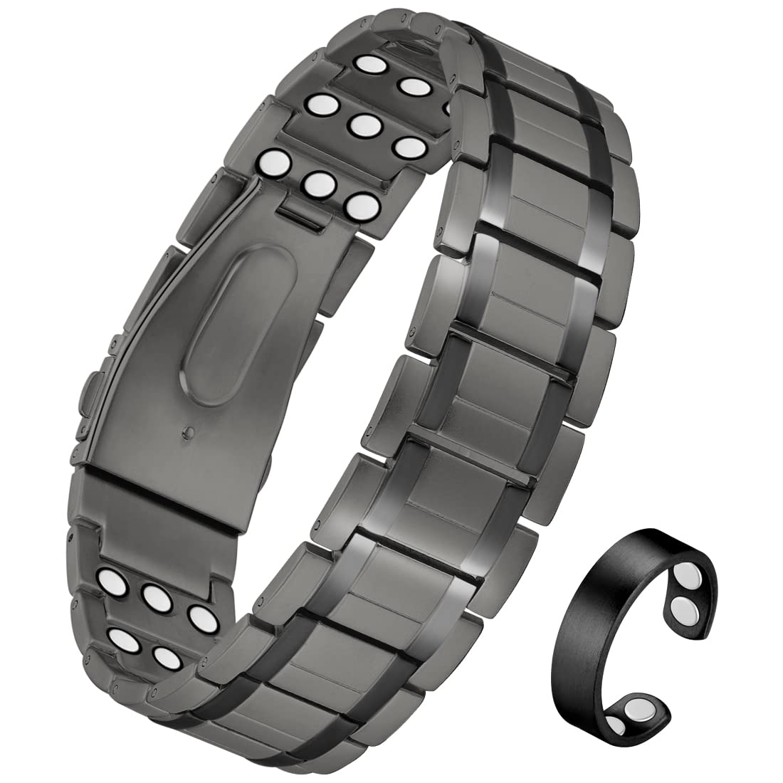 Cigmag 3X Magnetic Bracelets for Men Upgrade Folding Clasp Titanium Bracelet & Copper Ring Adjustable Set with Sizing Tools
