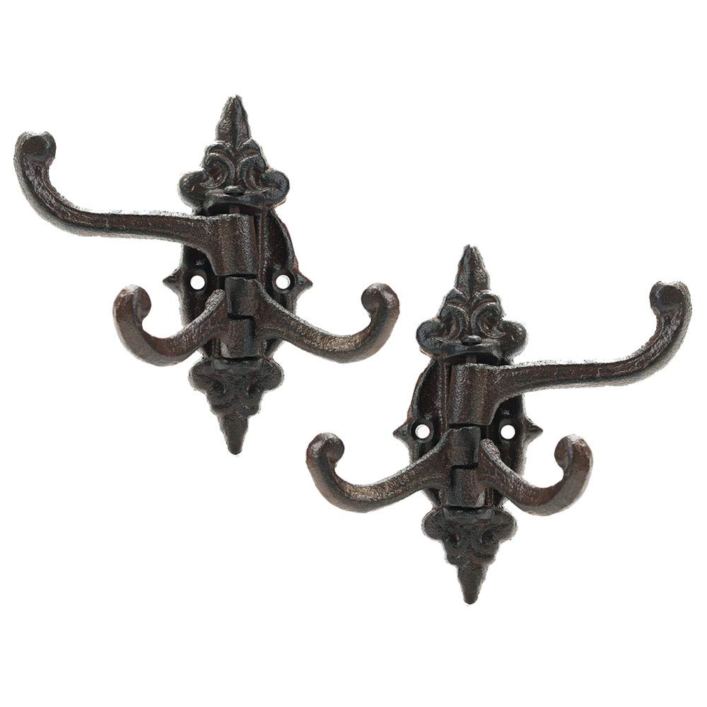Sungmor 2-Pack Cast Iron 3-in-1 Flexible & Functional Swivel Wall Hook - Vintage Coat Hook Garden Planter Hanger - Heavy Duty Solid Metal Swing Hook - Clothes Hats Towels Bags Pots Tools Hanger