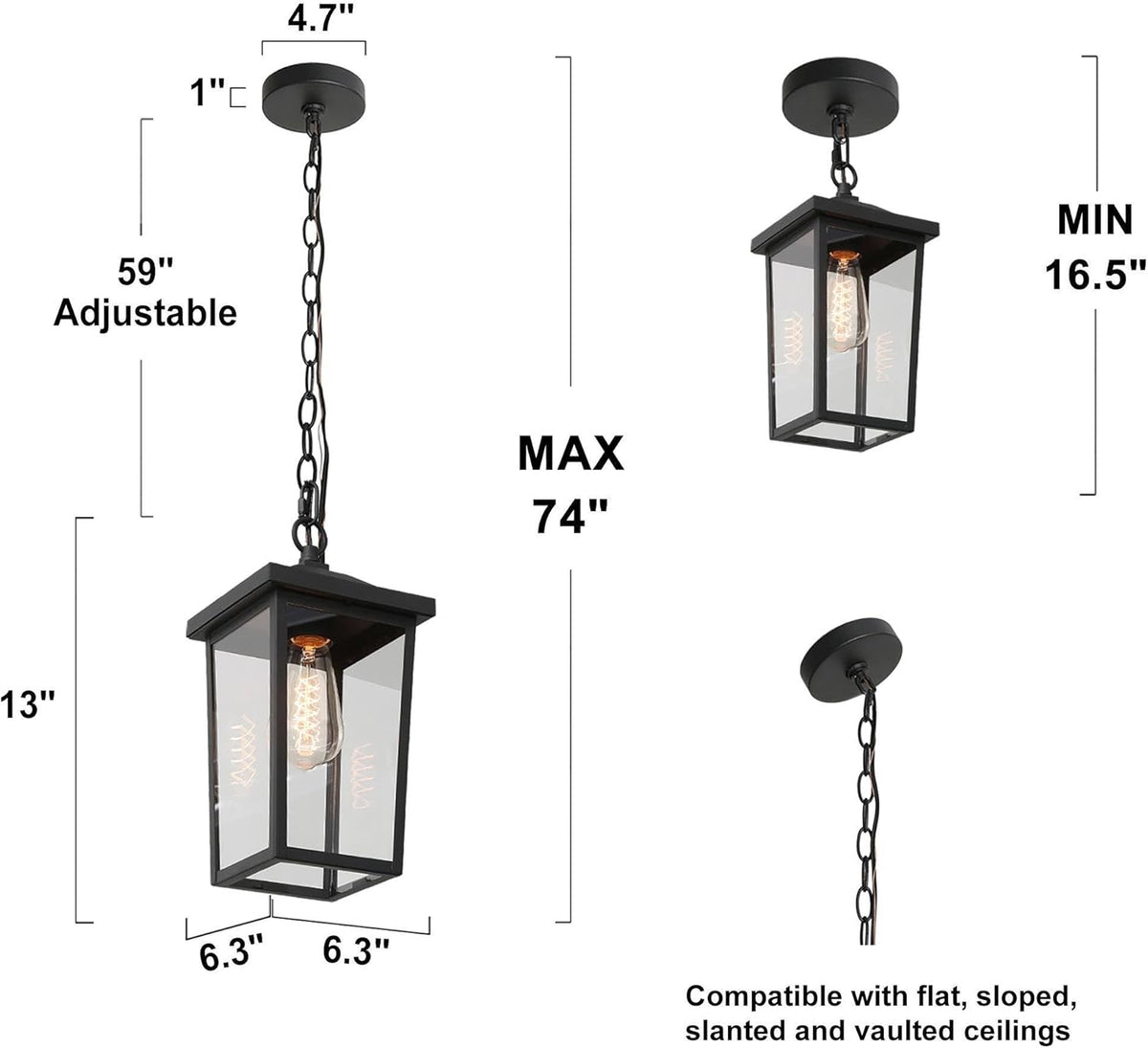 LOG BARN Outdoor Pendant Light Fixture, Farmhouse Exterior Lights, Anti-Rust Ceiling Outdoor Light with Clear Glass, Lantern Hanging Light for Front Door, Entry, Porch, and Gazebo