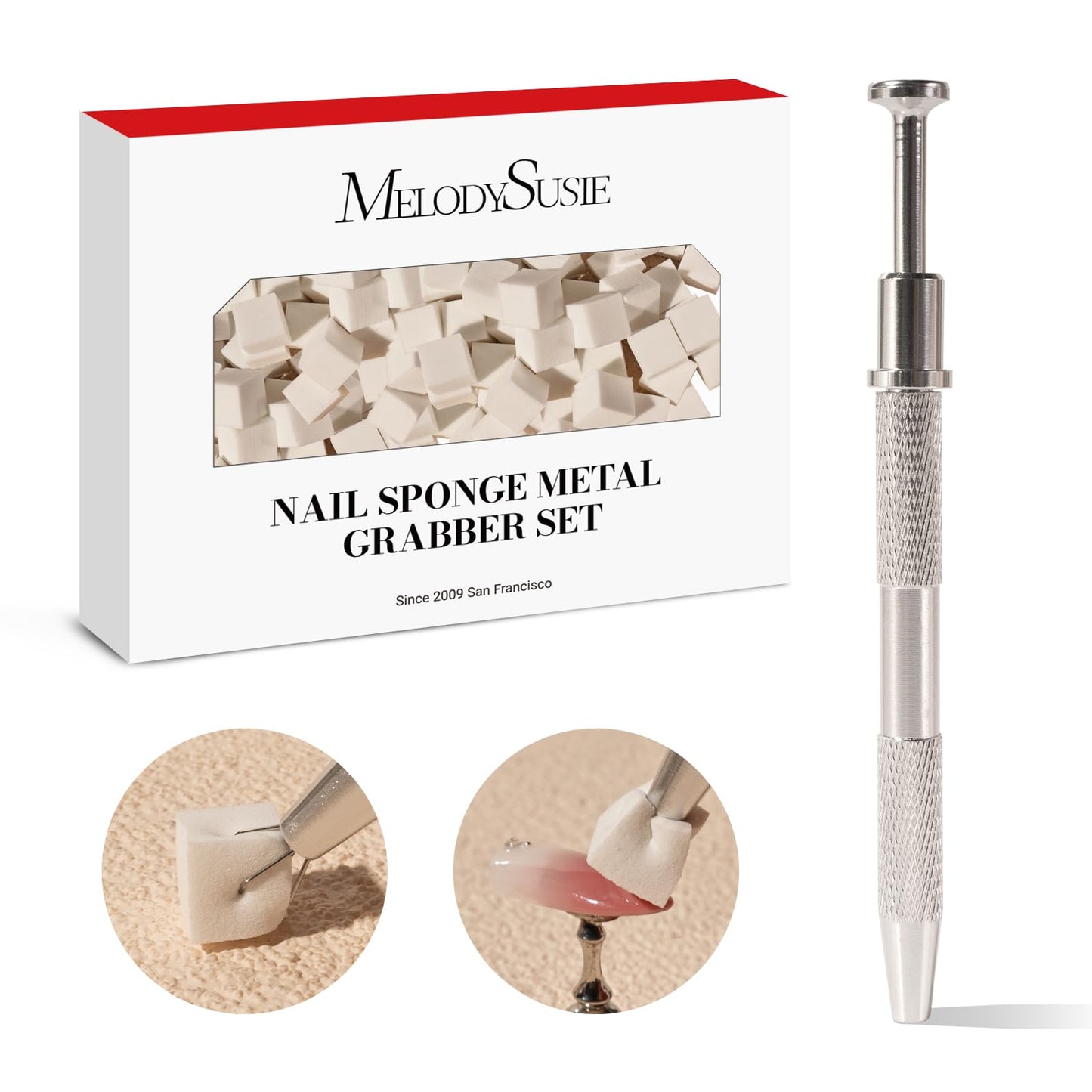 MelodySusie 100Pcs Soft Nail Sponges for Ombre with 3Pcs Nail Drill Bits Set, Long Flame, Smooth Round Top Small Barrel and Tapered Nib Bits