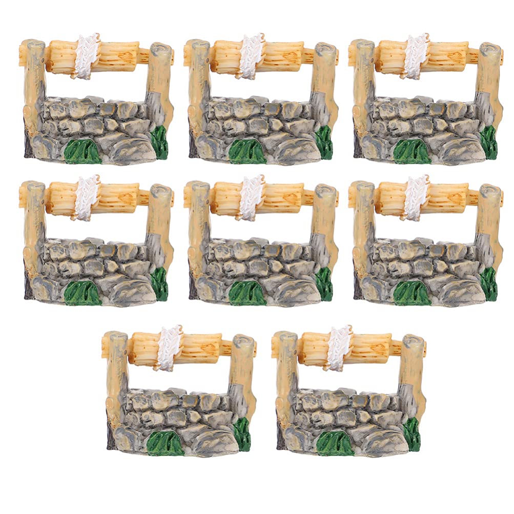 Miniature Water Well Figurine: 8Pcs Resin Fairy Garden Accessories, Tiny Water Well Micro Landscape Ornaments Kit for DIY Craft Dollhouse Decorative Accessory