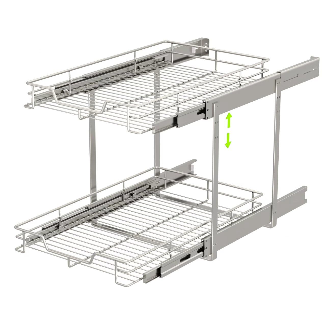 EZKAZA Pull Out Cabinet Organizer 9.5" W x 21" D, 2-Tier Kitchen Cabinet Pullout Shelf and Drawer Organizer Slide Out Pantry Storage Basket, 8.2" W x 21" D x 2.4" H for Bottom Basket Size