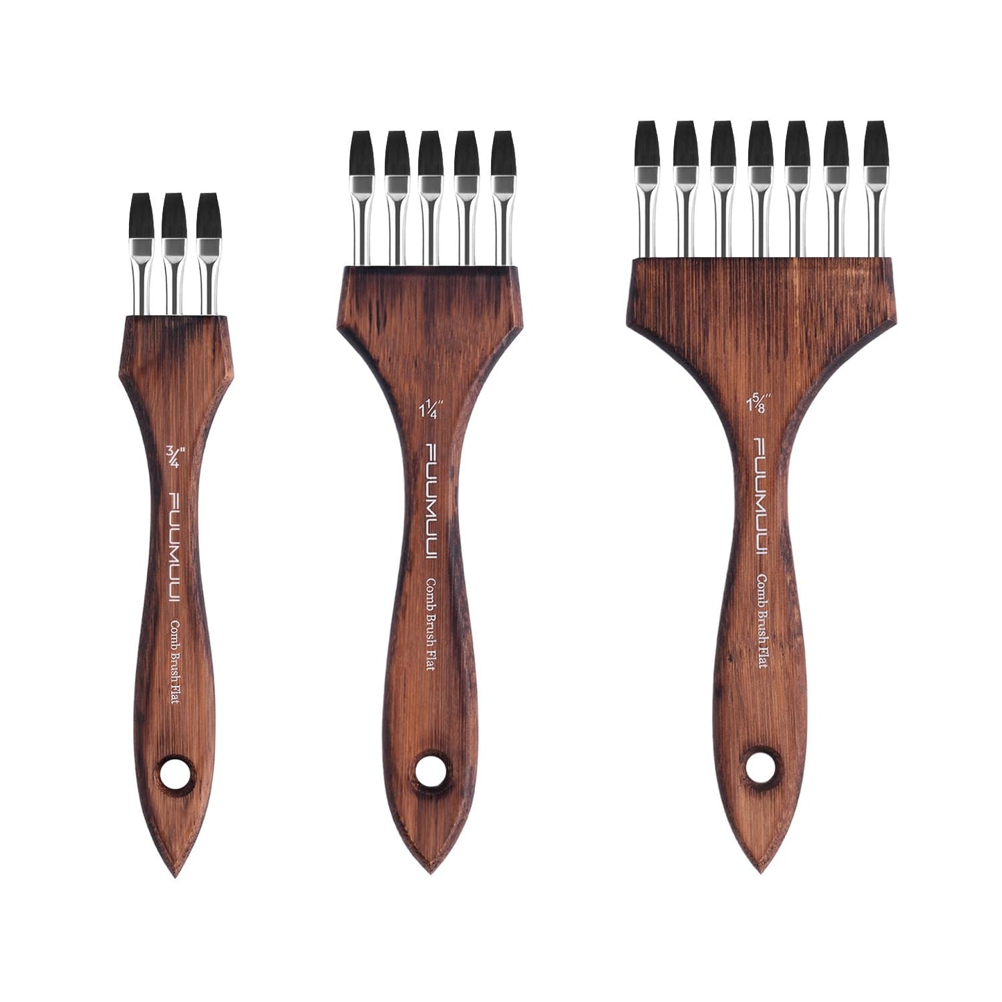 Fuumuui Grainer Brush Set - 3Pcs Professional Multi-Tooth Brushes, Flat Head Comb Brush Set Designed for Textures and Special Effects for Acrylic Painting, Oil & Watercolor, Short Handle