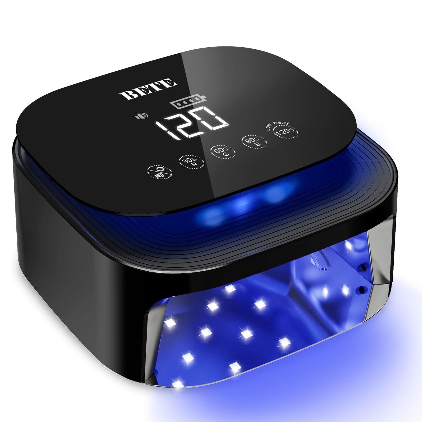 BETE 60W Cordless UV LED Nail Lamp - Rechargeable Gel Polish Dryer with Auto Sensor, 30 Beads & 4 Timer Settings Portable for Home/Salon Black