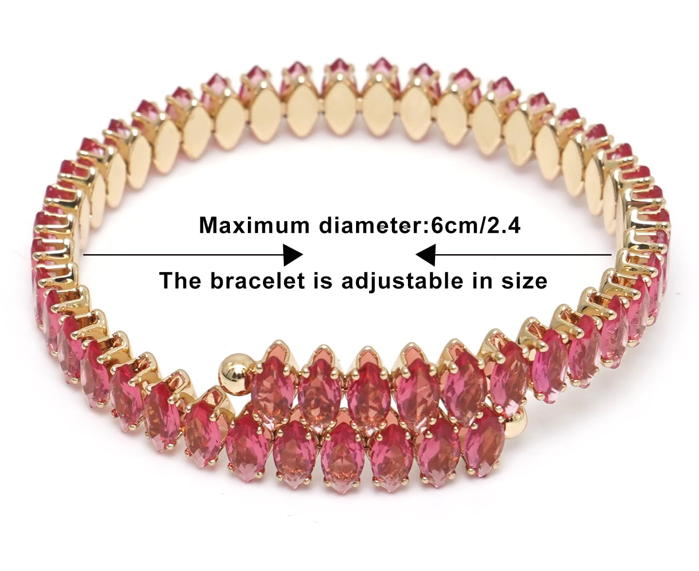 Wovanoo Rhinestone Cuff Bracelet Cubic Zirconia Tennis Bracelets Open Adjustable Elastic Bangle for Women Gold Rose Red