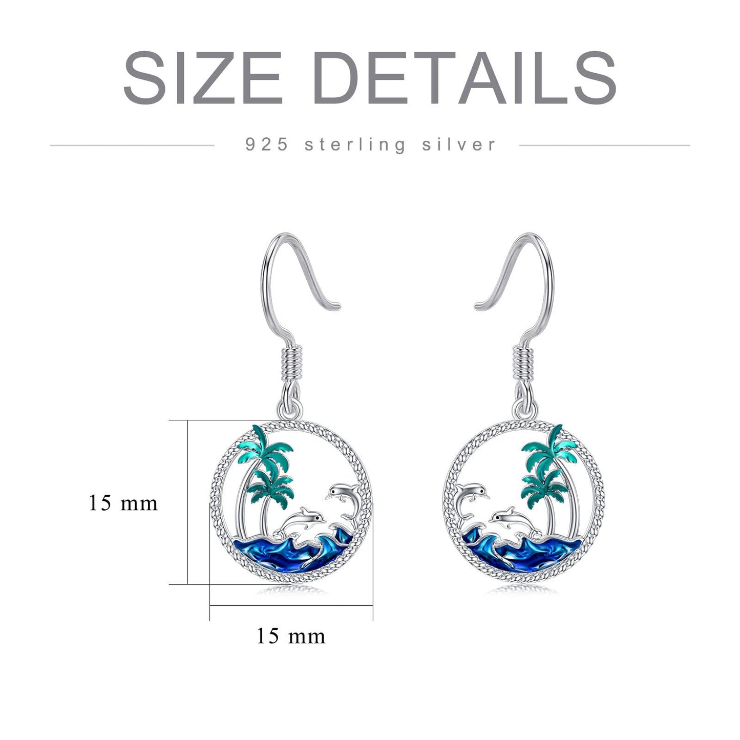 PROESS Dolphin Earrings Sterling Silver Palm Tree Earrings Ocean Wave Jewelry Gift For Women