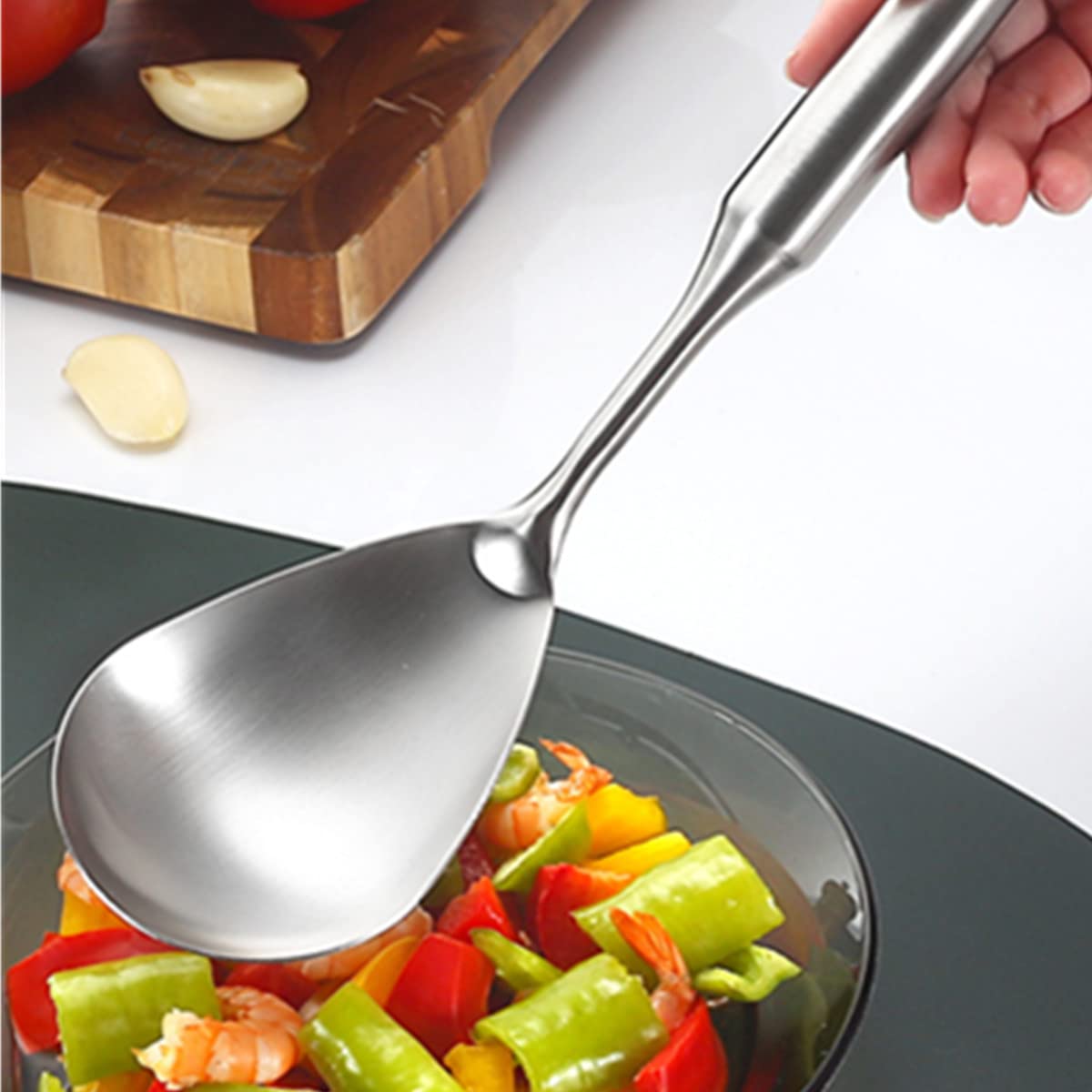 A · HOUSEWARE Rice Scooper Spoon Stainless Steel Paddle Serving Spatula Ladle Cooking Utensil for Restaurant and Home Kitchen Heat Proof Handle Durable 11.6 Inches