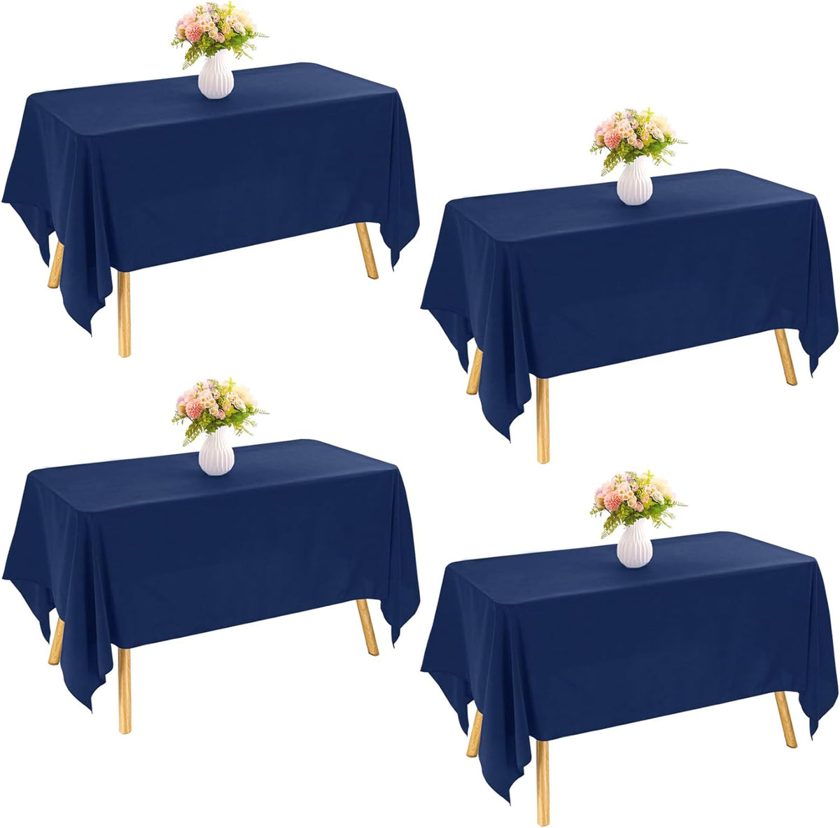 4 Pack Rectangle Tablecloth 90x156Inch Navy Blue Polyester Table Cover for Wedding Dining Table Buffet Parties Banquet Decoration（Navy Blue）