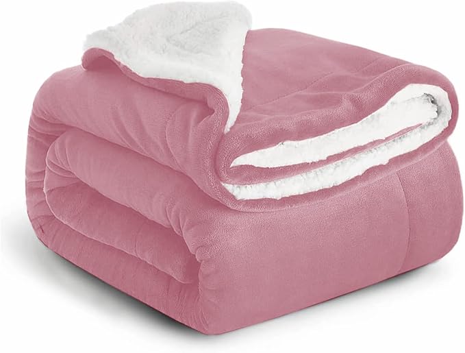 IR Imperial Rooms Sherpa Fleece Throw Blanket for Couch - Soft and Fuzzy Baby Pink Blanket for Winter - Reversible Thick and Warm Fluffy Throw Blankets for Bed, Sofa, Camping and Travel, 50x60 Inches