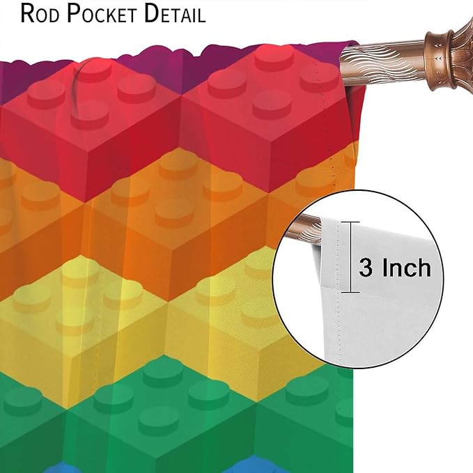 Colorful Building Blocks Cartoon Toy Printed Curtains, Bedroom, Living Room, Architecture, Curtains, Fun Brick 3D Design Curtains, Children's Living Room, Window Treatment Panels 2 Panels 63x63in