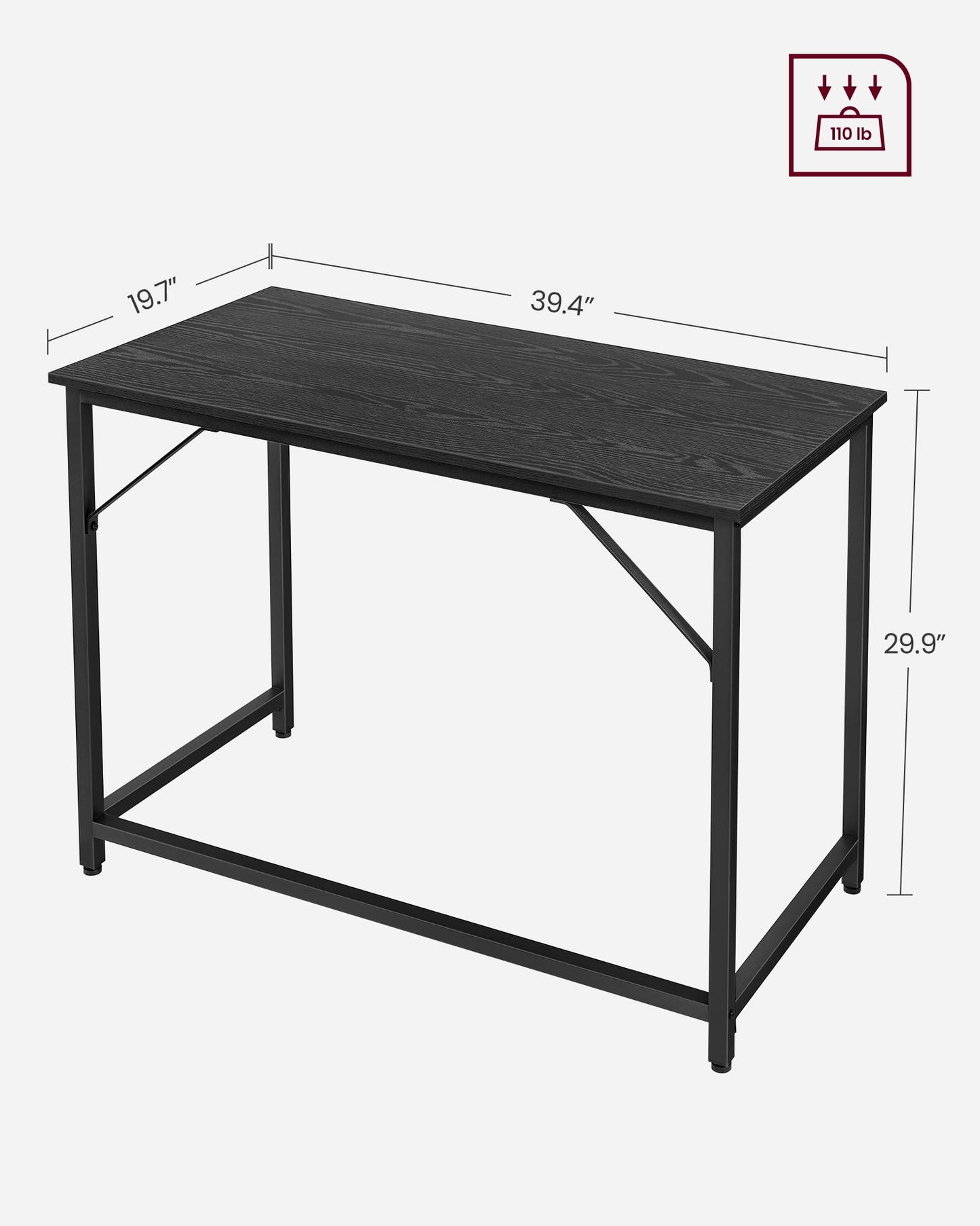 VASAGLE Computer Desk, Office Work Desk, 39.4 x 19.7 x 29.9 Inches, for Study, Bedroom, Home Office, Living Room, Ebony Black and Ink Black ULWD041B56