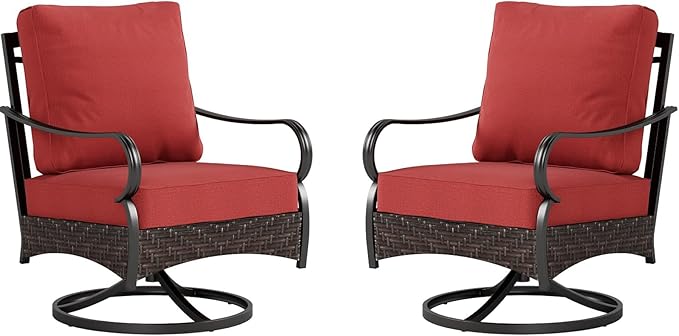 Sophia & William Extra Large Outdoor Patio Swivel Sofa Chairs Set 2 PCS Heavy-Duty Metal Porch Furniture with High Back & Deep Seating Area, 5.5" Thicken Cushions for Deck, Lawn, Outside (Red)