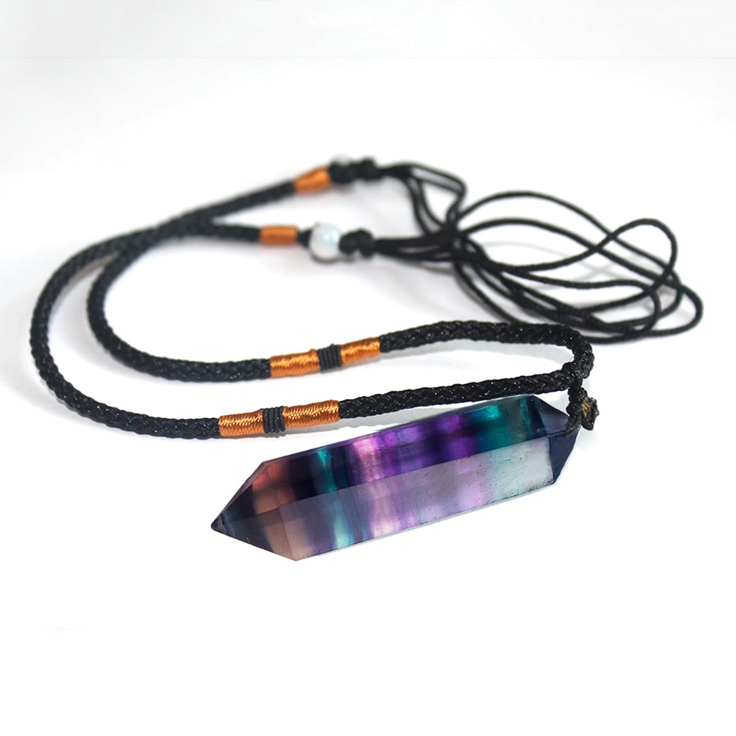 Runyangshi Rainbow Fluorite Healing Crystal Pendants, Double Pointed Natural Crystal Quartz Necklace 6 Faceted Chakra Crystal Wand Stone