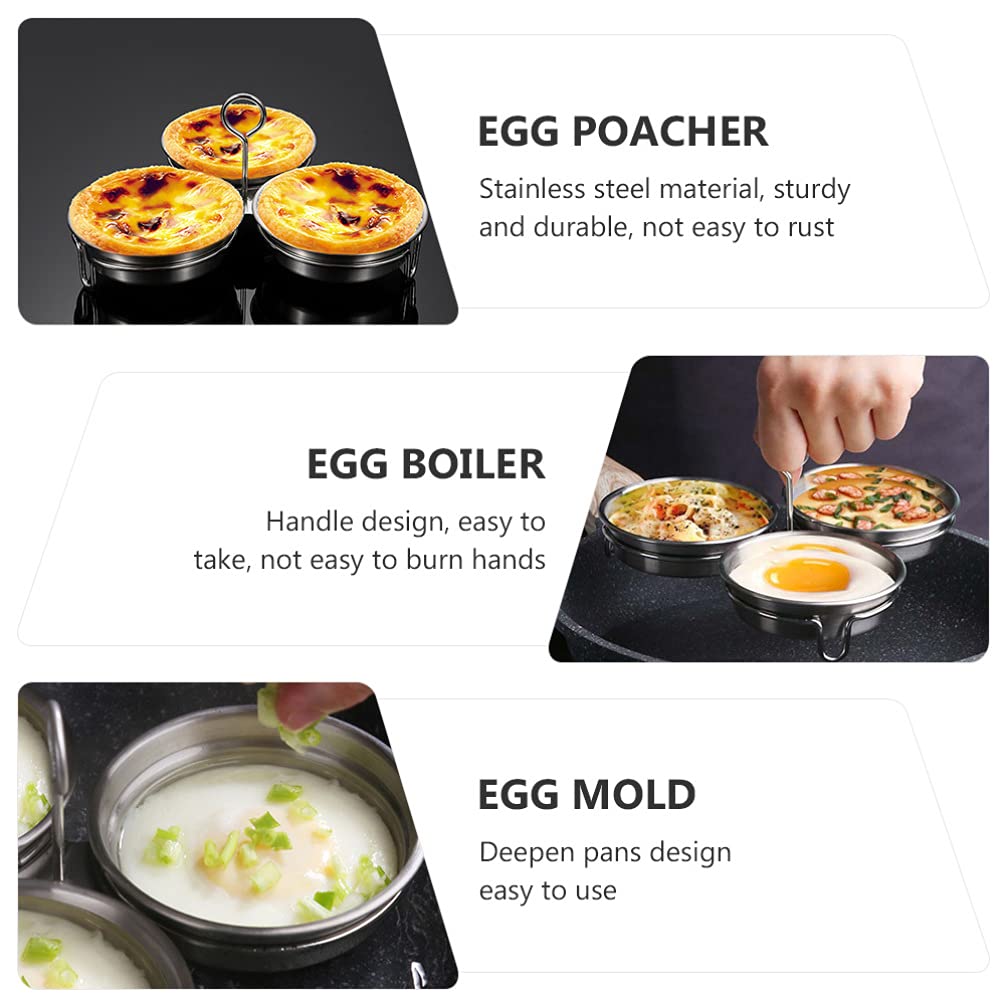 Angoily Egg Poacher Set with Oil Brush - Stainless Steel Egg Mold and Boiling Tray 7.28X7.28X1.18In Easy Clean and Handle for Home Kitchen Cooking