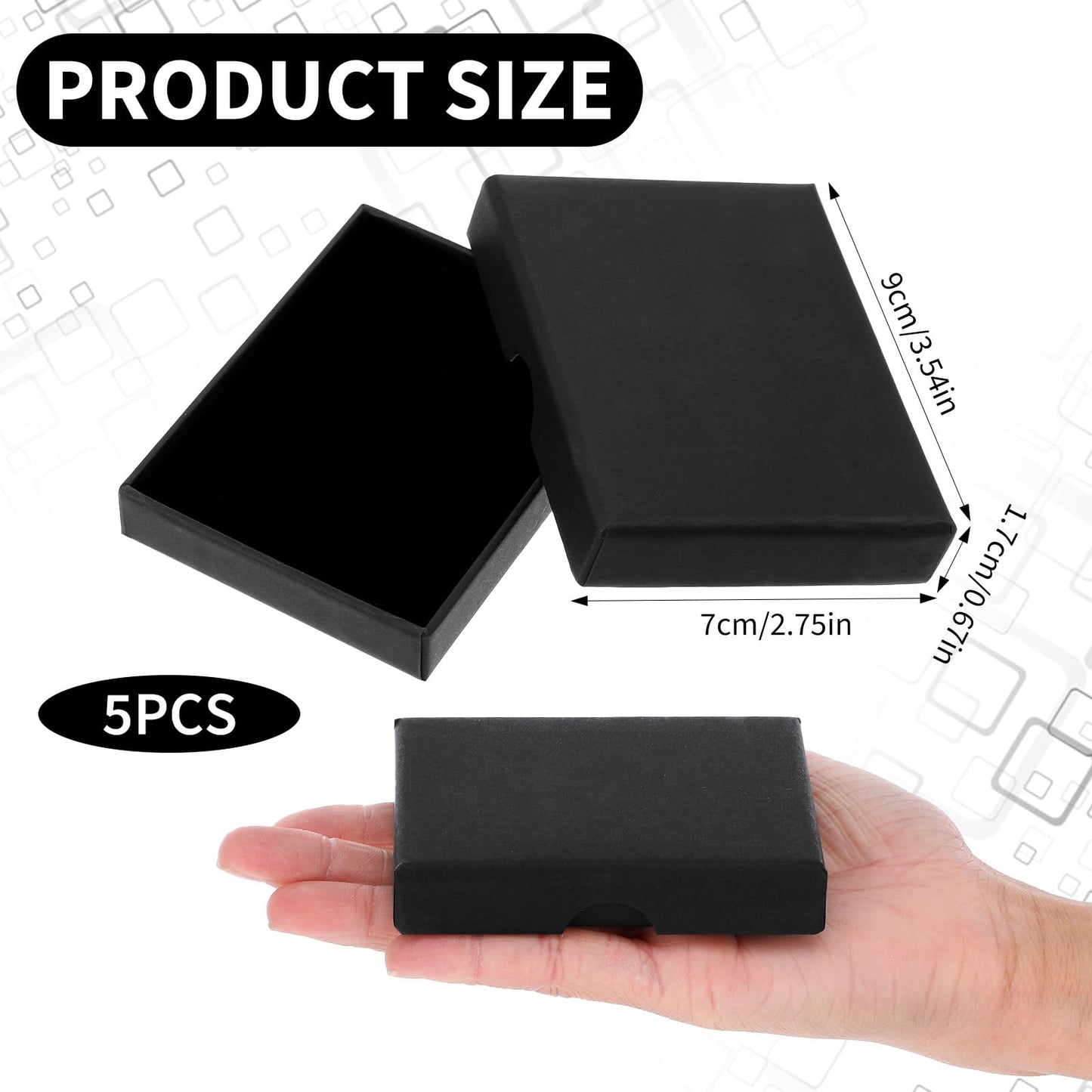 5 Pcs Small Jewelry Gift Boxes Cardboard Black Small Gift Boxes With Lids For Presents 2.75x3.54x0.63in Cotton Filled Empty Square Pendent Storage Case For Necklace Bracelet Earring Birthday Wedding