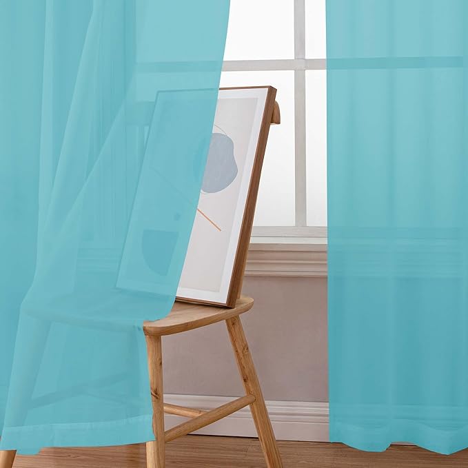 Chyhomenyc Aqua Sheer Curtains 45 Inch Long 2 Panels, Light Filtering Short Soft Airy Short Cafe Curtains, Modern Rod Pocket for Dinning Living Room Bedroom, 42Wx45L Inches