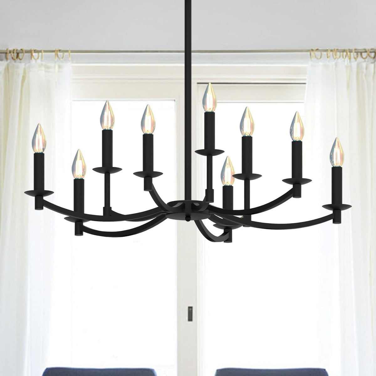 Round Black Chandeliers, Modern Candle Hanging Lights, LED Pendant Lighting Ceiling for Dining Room Bedroom Kitchen Island Farmhouse Living Room (Black-A 9Lights)